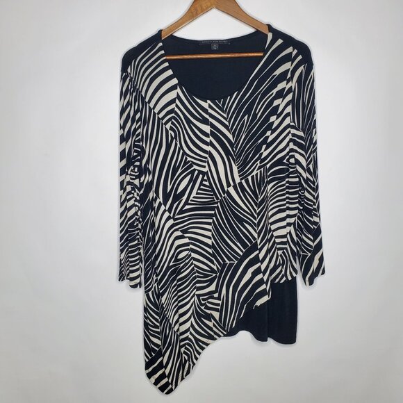 Affinity For Knits Womens Asymmetrical Zebra Print Tunic Top Size XL Travel - Picture 1 of 7